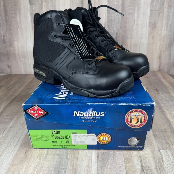NEW Nautilus Men's 9 Black Safety T408 Safety Toe Side Zip‎ In Box - Picture 1 of 5